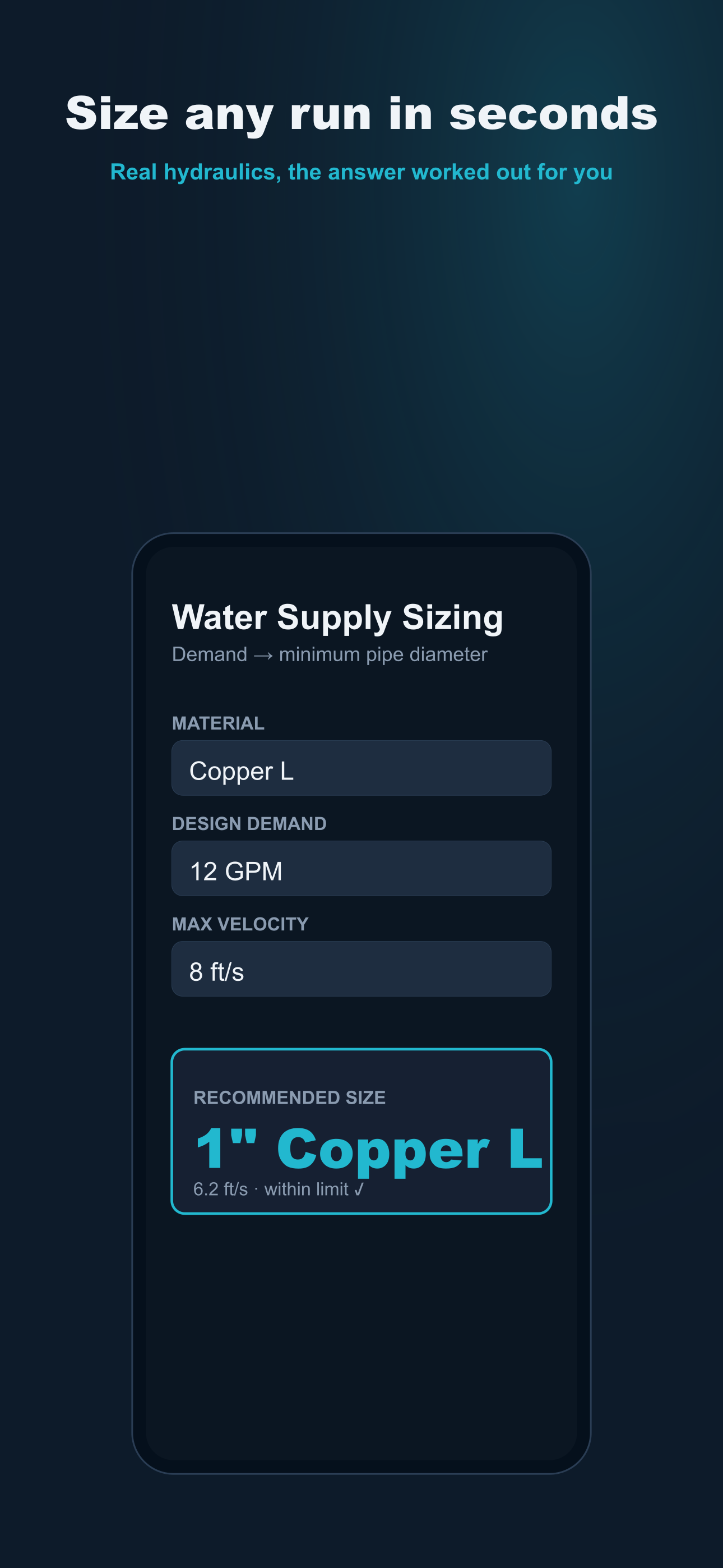 Water supply sizing calculator